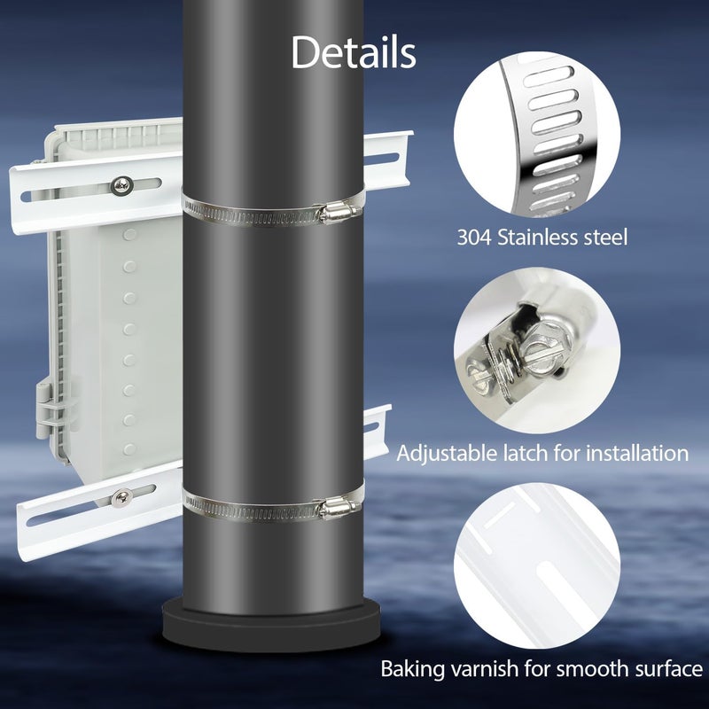 LeMotech Pole Mounting Kits, Stainless Steel 300mm Brackets with Adjustable 91-114mm Clamp for Outdoor Junction Box, Waterproof Plastic Electrical Enclosure (11.81" Lx1.93 W Bracket) - Image 4